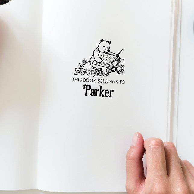 Woodland Storybook Bear Baby Book Stamp (This book belongs to personalized bookplate stamp in the Woodland Storybook Baby Shower Collection.)