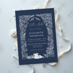 Woodland Storybook Winter Forest Navy Baby Shower Invitation