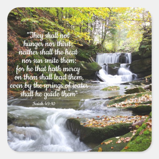 Woodland Stream with comforting Bible message Rect Square Sticker (Front)