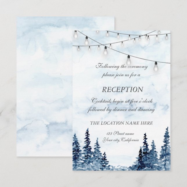 Woodland,String Light,Watercolor Wedding Reception Invitation (Front/Back)
