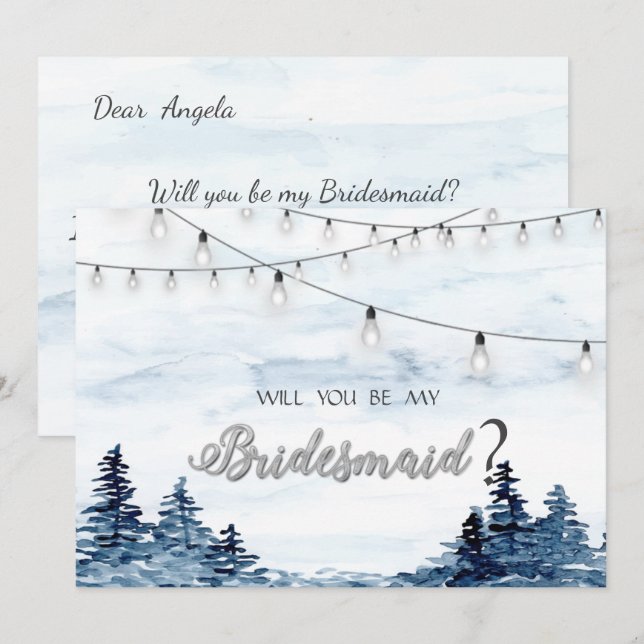 Woodland,String Lights, Watercolor Bridesmaid Card (Front/Back)