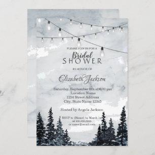 Woodland, String Lights, Watercolor Invitation