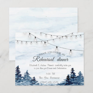 Woodland,String Lights,Watercolor Rehearsal Dinner Invitation