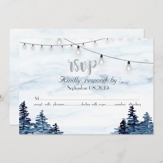 Woodland,String Lights, Watercolor  RSVP Card (Front/Back)