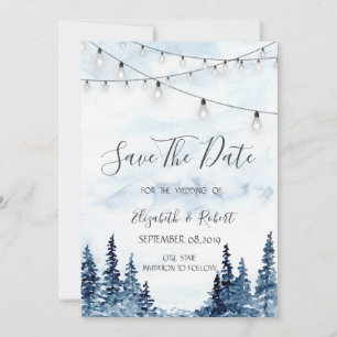 Woodland,String Lights, Watercolor Save The Date