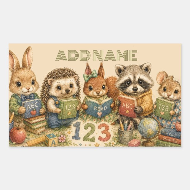 Woodland Study Buddies: ABC Books Rectangular Sticker (Front)