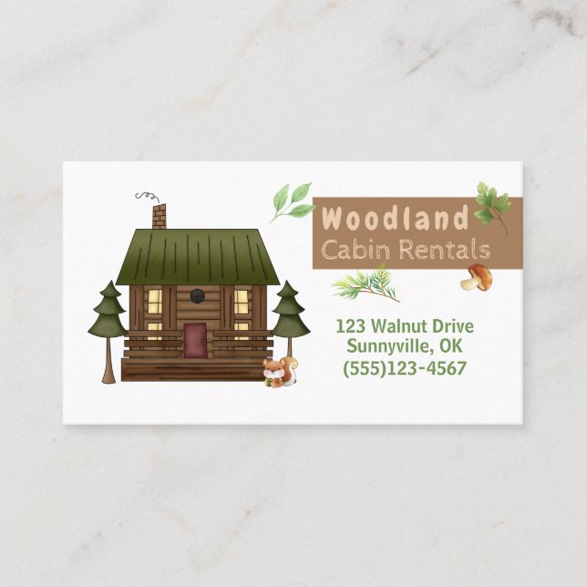 Woodland Style Cabin Rental Service Business Card (Front)