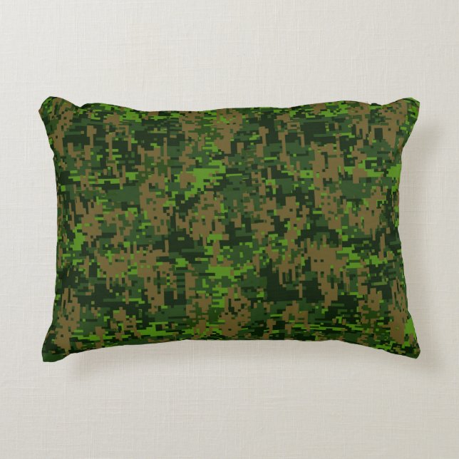 Woodland Style Digital Green Camouflage Accent Decorative Cushion (Front)