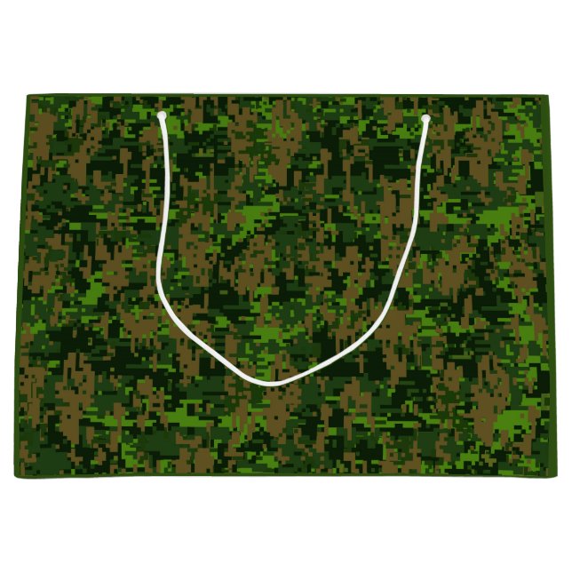 Woodland Style Digital Green Camouflage Accent Large Gift Bag (Front)