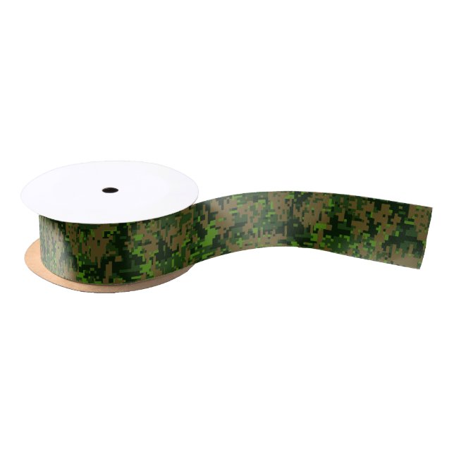 Woodland Style Digital Green Camouflage Accent Satin Ribbon (Spool)