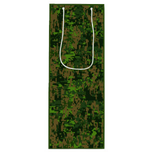 Woodland Style Digital Green Camouflage Accent Wine Gift Bag