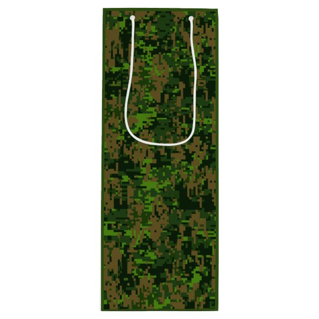 Woodland Style Digital Green Camouflage Accent Wine Gift Bag (Front)
