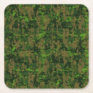 Woodland Style Digital Green Camouflage Decor Square Paper Coaster