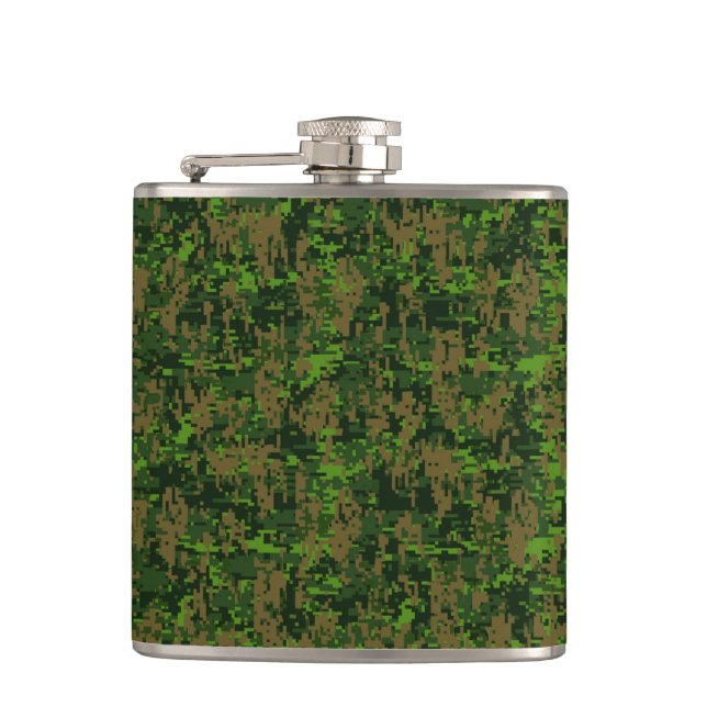 Woodland Style Green Digital Camouflage Hip Flask (Front)