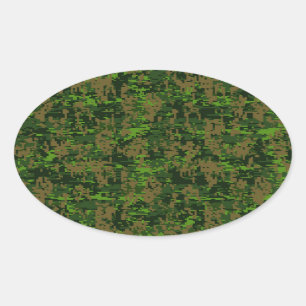 Woodland Style Green Digital Camouflage Oval Sticker