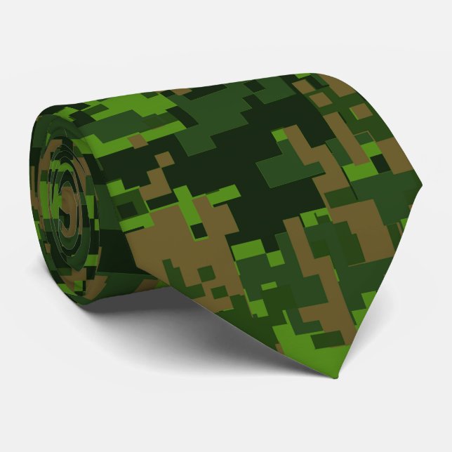 Woodland Style Green Digital Camouflage Tie (Rolled)