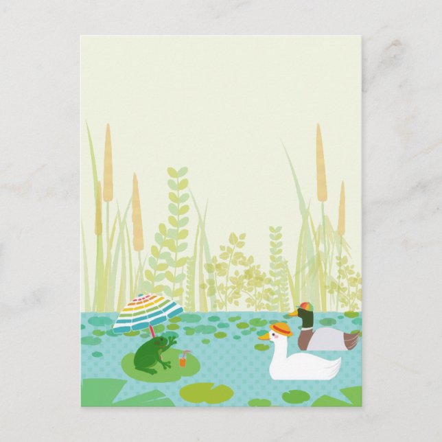 Woodland Summer Lake Animals Vacation Party  Announcement Postcard (Front)
