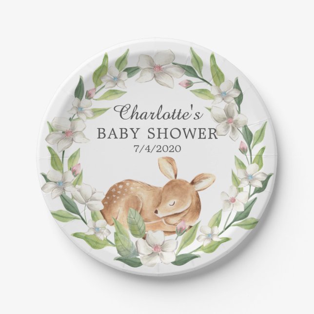 Woodland Sweet Deer Baby Shower 7" Plate (Front)