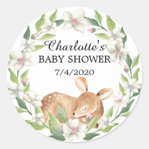 Woodland Sweet Deer Baby Shower Classic Round Sticker