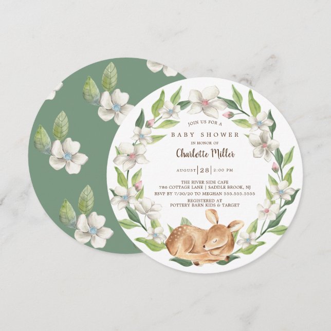 Woodland Sweet Deer Baby Shower Invitation (Front/Back)