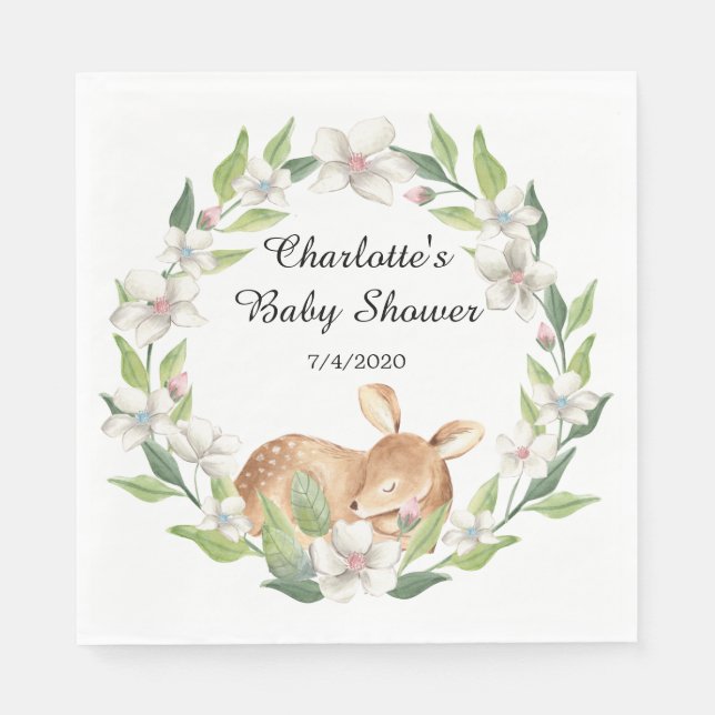 Woodland Sweet Deer Baby Shower Paper Napkins (Front)