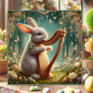 Woodland Symphony Floral Bunny Art Nouveau  Holiday Card
