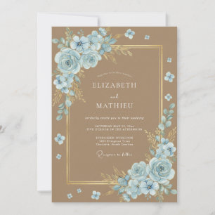 Woodland Tan Azure Petal Wedding Invitation