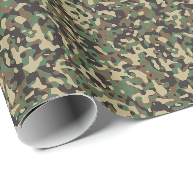 Woodland Tan Green Brown Military Camo Camouflage Wrapping Paper (Roll Corner)