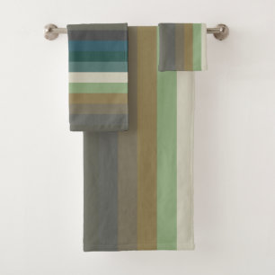 Woodland Teal & Moss Green Stripes Bath Towel Set