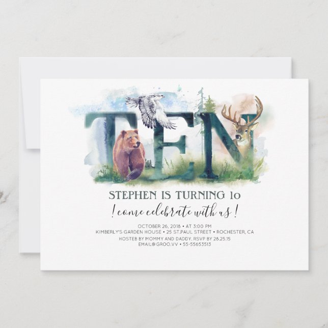 Woodland Ten - 10th Birthday Invitation (Front)
