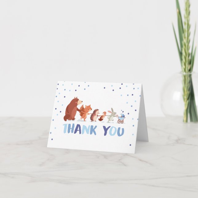 Woodland Thank you card Animals Boy Baby shower (Front)