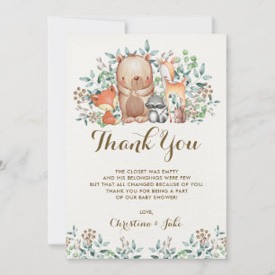 Woodland Thank You Card Baby Shower Birthday