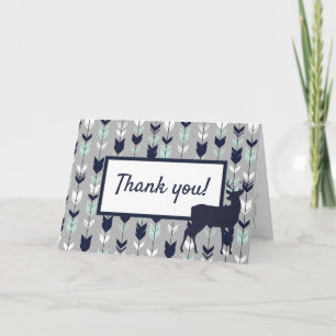 Woodland Thank You Card - mint, Navy and grey