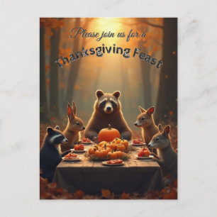 Woodland Thanksgiving Party Friends and Family Invitation Postcard
