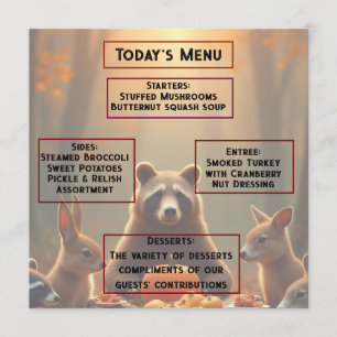 Woodland Thanksgiving Party Friends and Family Menu