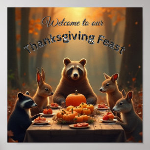 Woodland Thanksgiving Party Friends and Family Poster