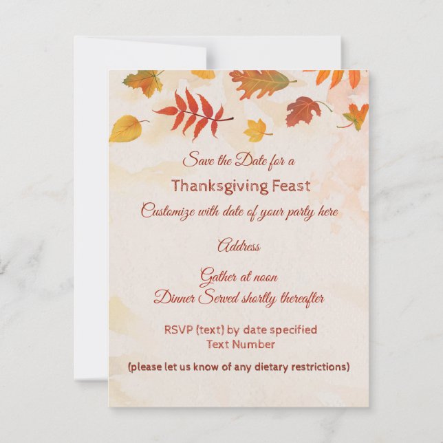 Woodland Thanksgiving Party Friends and Family Save The Date (Back)