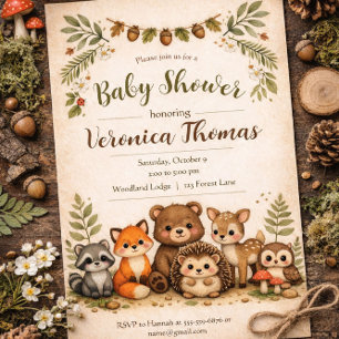 Woodland Theme Adorable Forest Animals Baby Shower Invitation