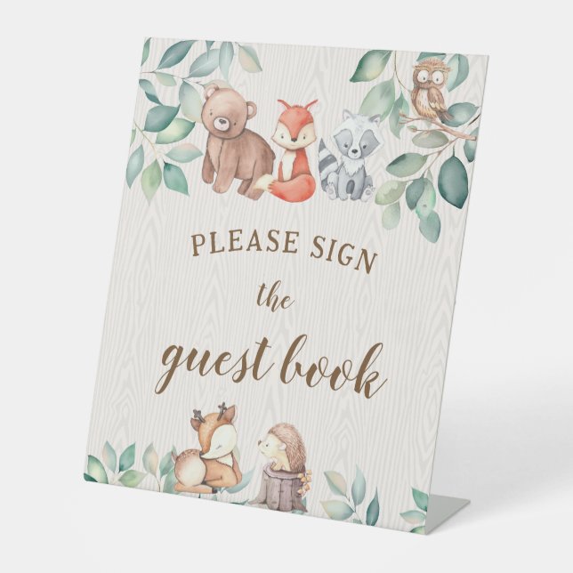 Woodland theme baby boy shower guest book sign (Front)