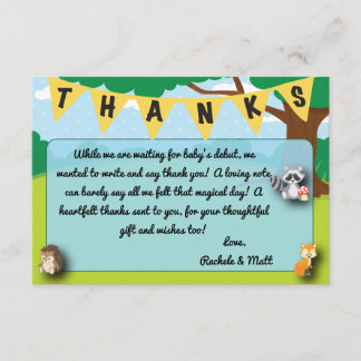 Woodland theme baby shower thank you card custom!