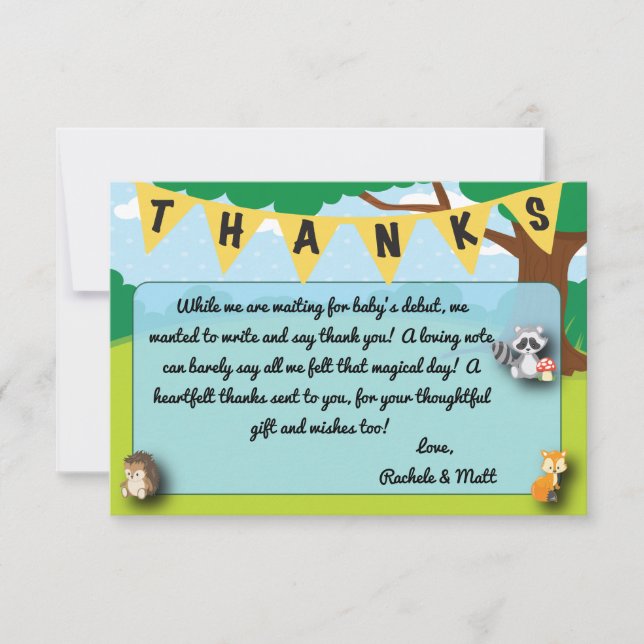 Woodland theme baby shower thank you card custom! (Front)