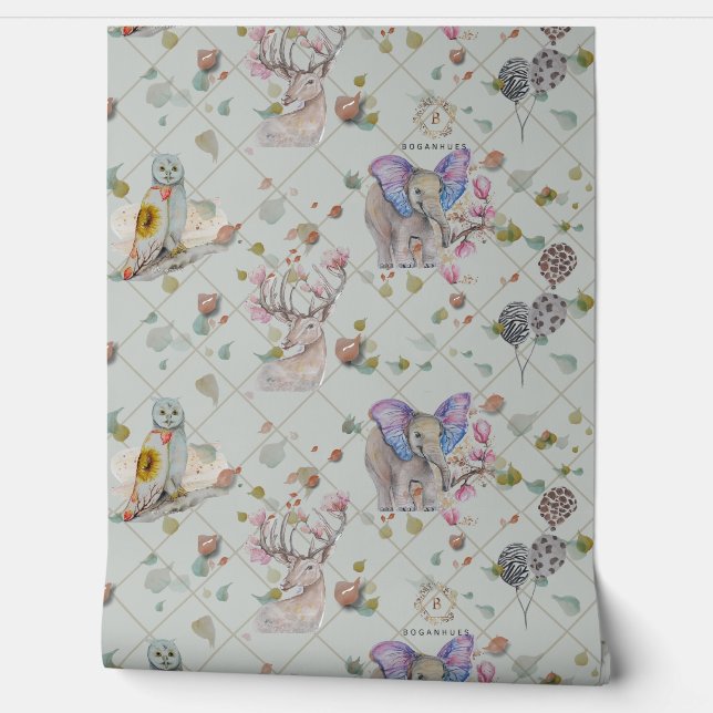 Woodland Theme Kids room  Wallpaper (Unrolling)