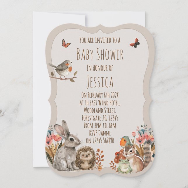 Woodland Theme Neutral Baby Shower Invitation (Front)