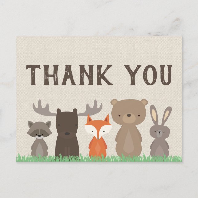 Woodland Themed Baby Shower Thank You Postcards (Front)