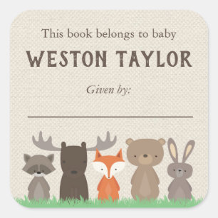 Woodland Themed Bookplate Stickers for Baby Shower