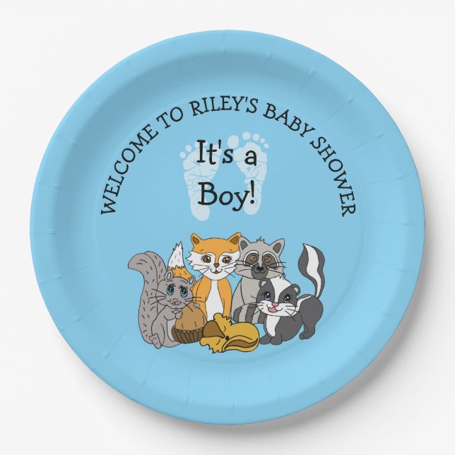 Woodland Themed Boy's Baby Shower  Paper Plate (Front)