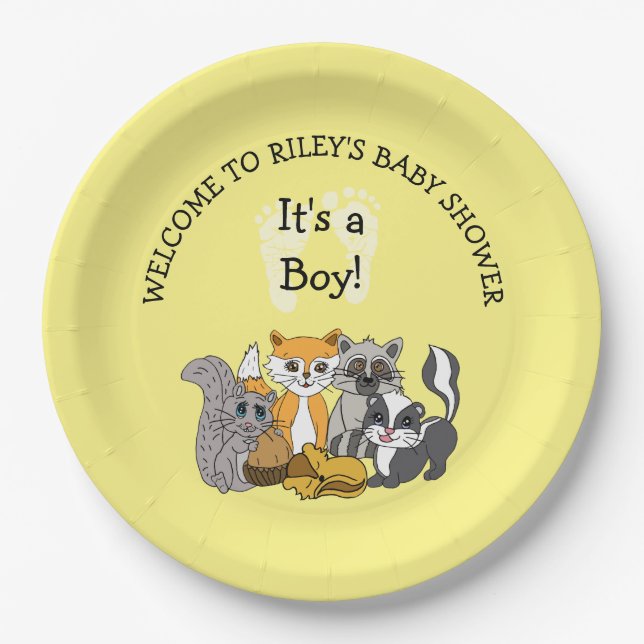 Woodland Themed Boy's Baby Shower  Paper Plate (Front)