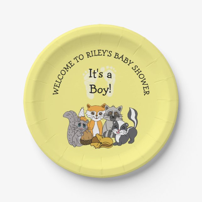 Woodland Themed Boy's Baby Shower  Paper Plate (Front)