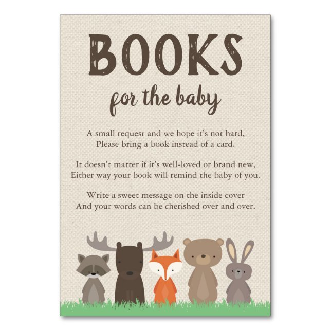 Woodland Themed Bring a Book Cards for Baby Shower (Front)