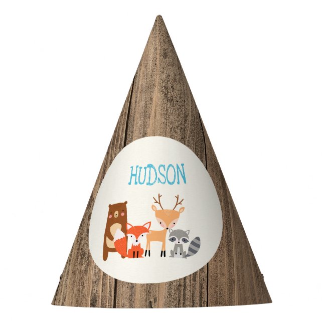 Woodland Themed Paper Birthday Party Hat (Front)